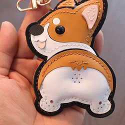 Handmade ファッション可愛い本革犬コーギー　バッグチャーム　キーリング 2枚目の画像