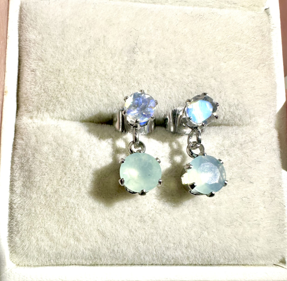 サージカルステンレス ムーンストーン ブルーオパール ピアス