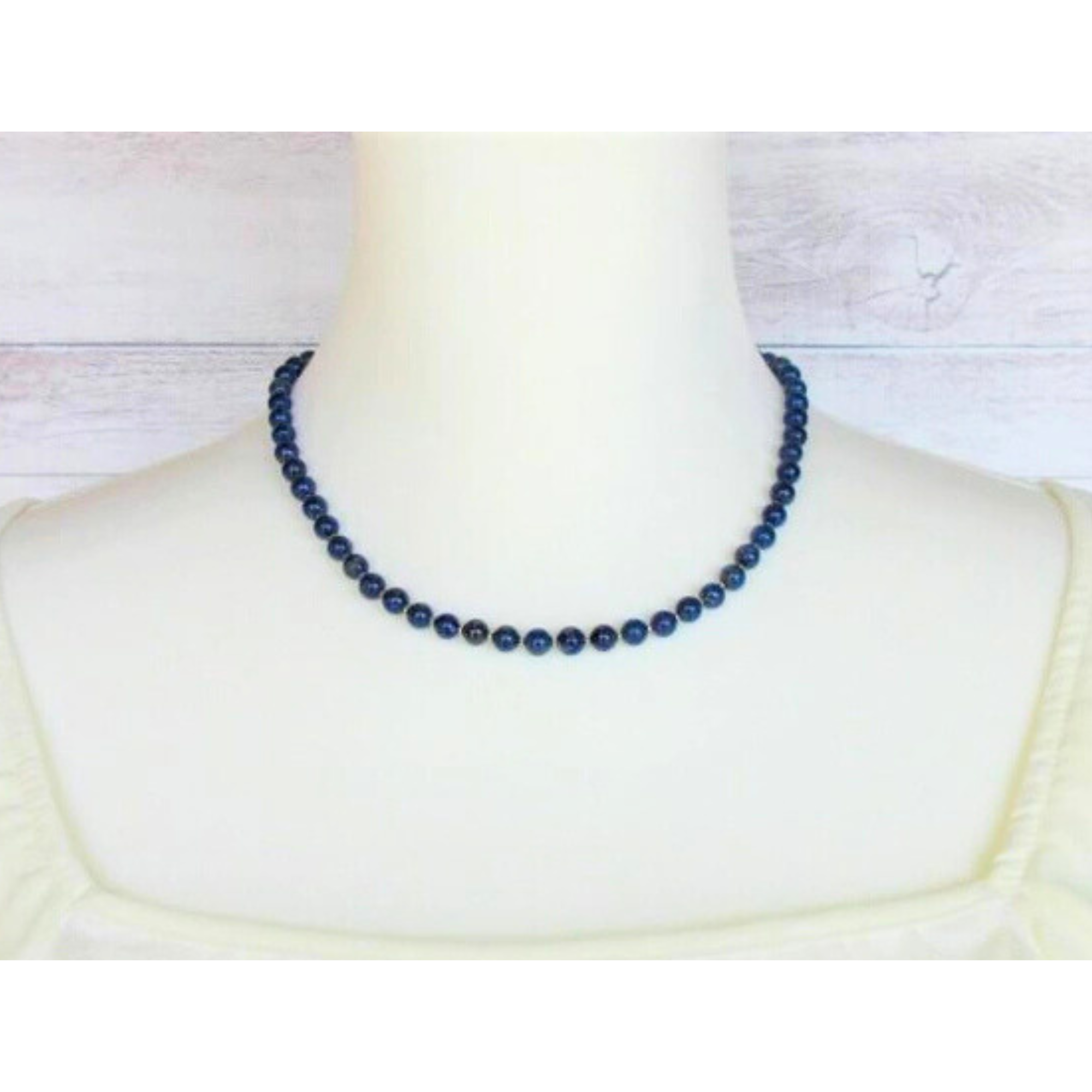 【B65】　ネックレス　6mm玉　金入り　本ラピスラズリ　天然石　天然石ビーズアクセサリー