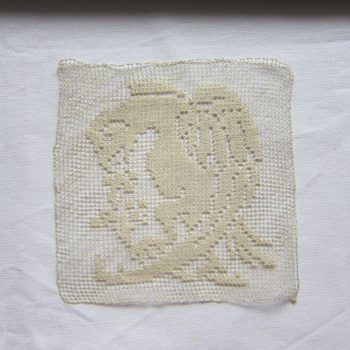 カーゴイル鳥 リネン製 フィレレースモチーフ フランスアンティーク