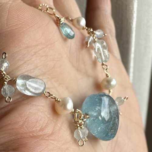 海の精霊の宝物♡ハートアクアマリンの14kgfブレスレット
