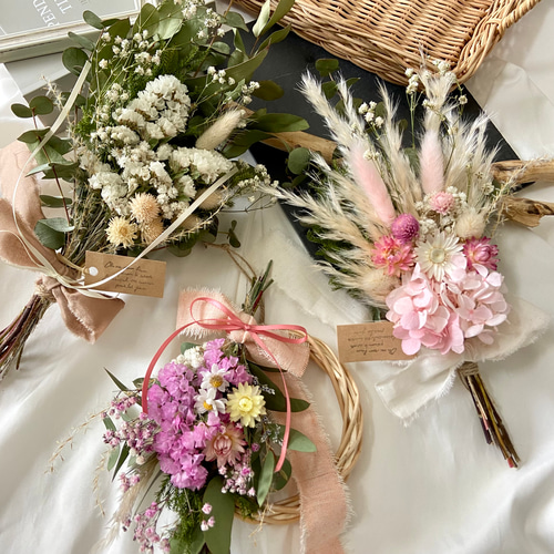 ピンクスターチス♡スワッグミニリース ドライフラワー マタニティ  