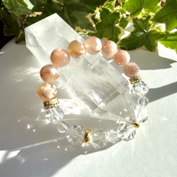 天然石ブレスレット 桜瑪瑙、水晶、トパーズ 2枚目の画像