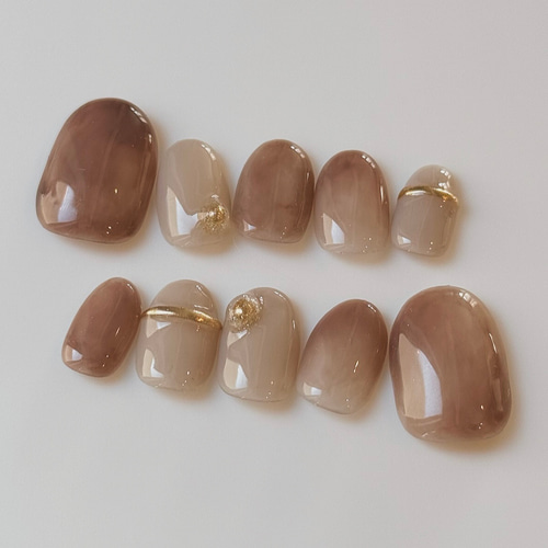 ブラウンベージュうるつやネイルNo.244 ネイルチップ（つけ爪