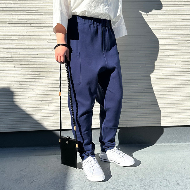 【送料無料】大人可愛い♪ストレッチ素材のラクチンサルエルイージーパンツ（ネイビー）24005NVF