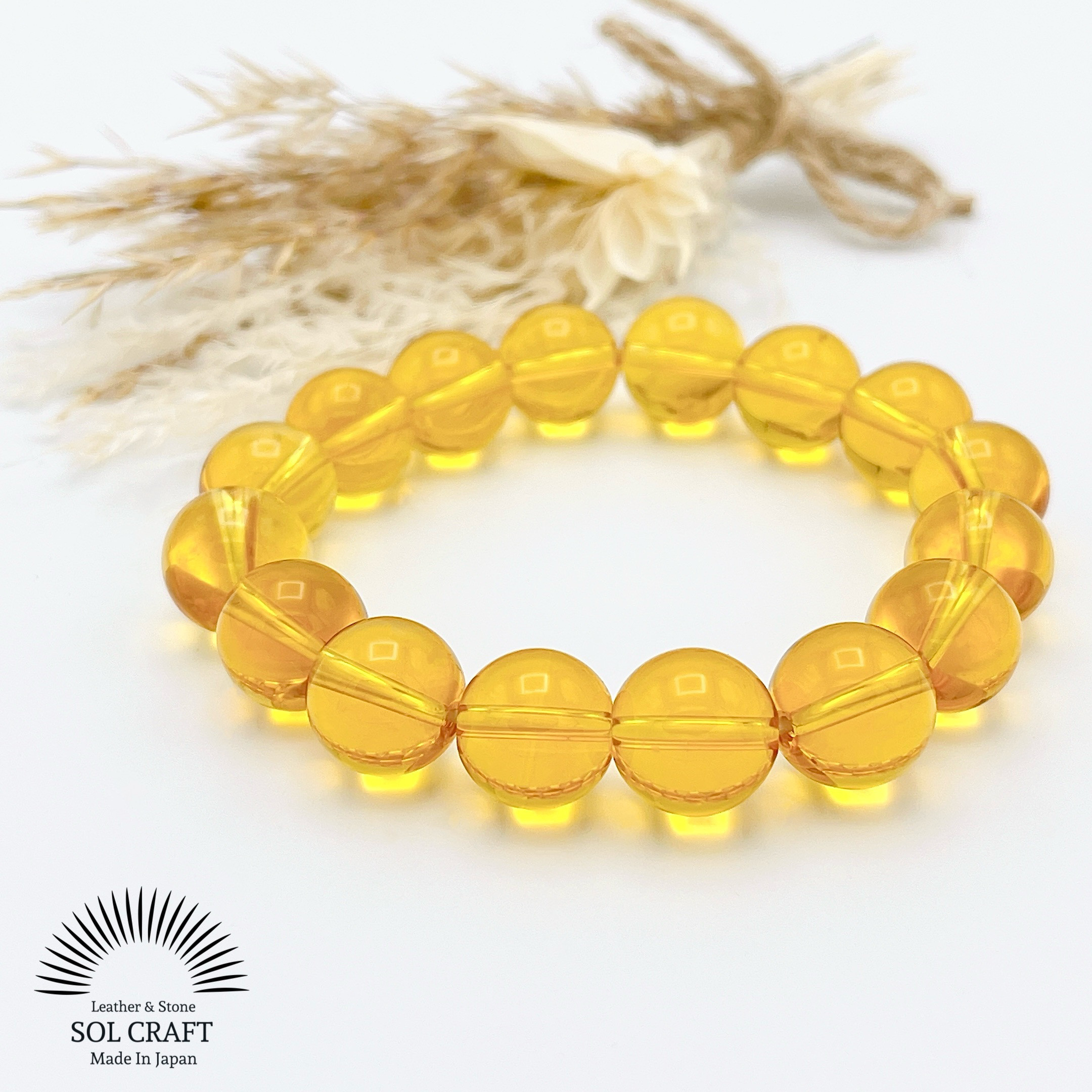 富を引き寄せる『シトリン』の12mm玉シンプルブレスレット 11月誕生石 黄水晶 天然石 ジェムストーン 幸運 繁栄