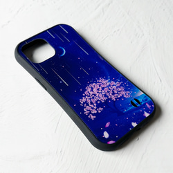 夜桜と流星群の景色 iPhoneグリップケース 5枚目の画像