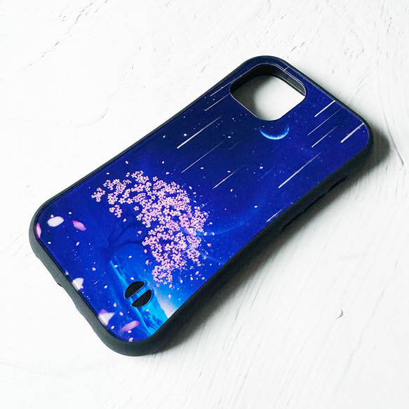 夜桜と流星群の景色 iPhoneグリップケース 6枚目の画像