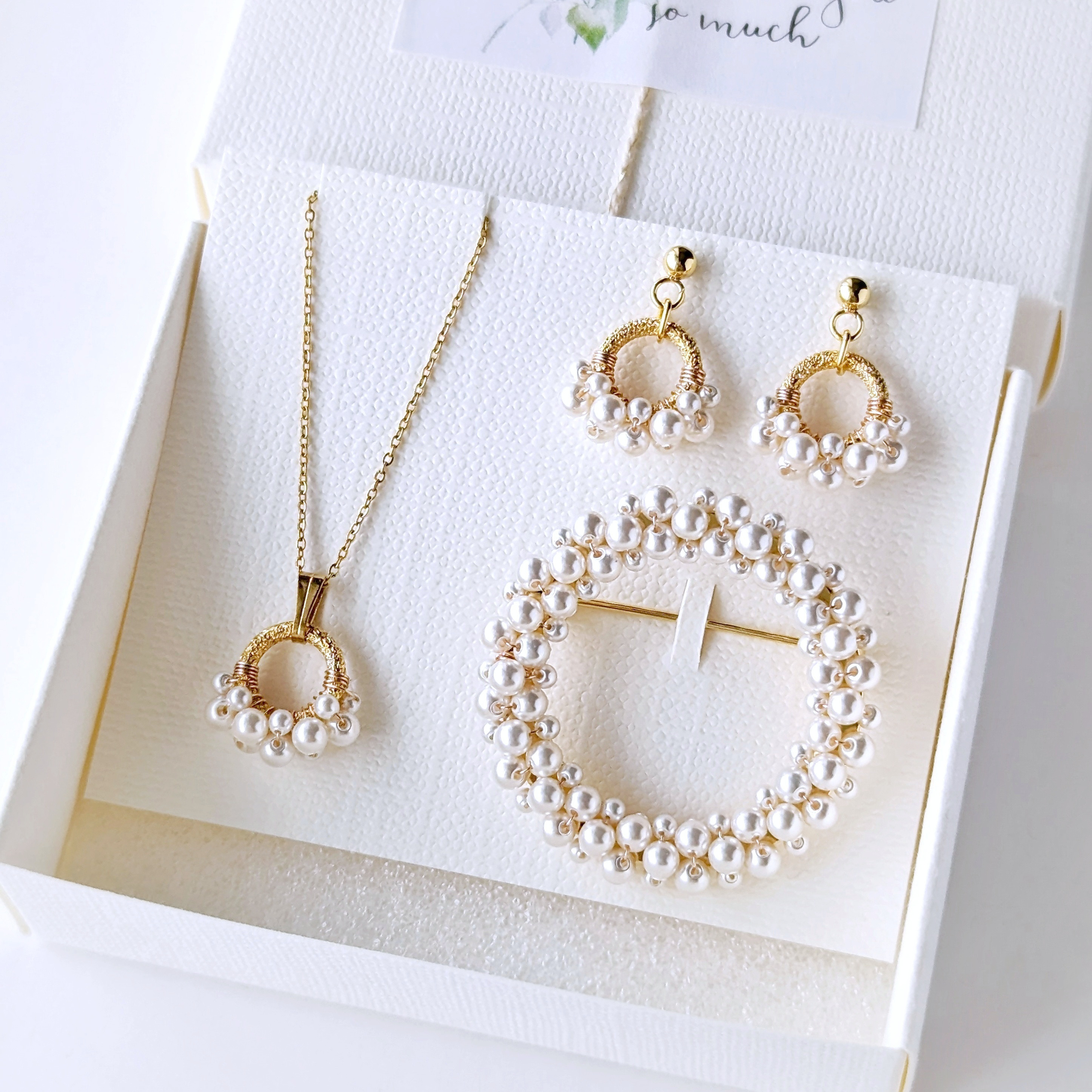 Creema限定 春の超早割2026 希少 ＊豪華3点セット＊ パールのリングピアス/イヤリング、ネックレス＆ブローチ