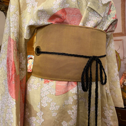 和洋折衷 古着 洗える 化繊 着物 和 ハンドメイド リメイク ワンピース ドレス 帯サッシュベルト KW-262 8枚目の画像