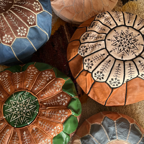 ハラコクッション ホワイト＆ブラウン レザー ハラコクッション