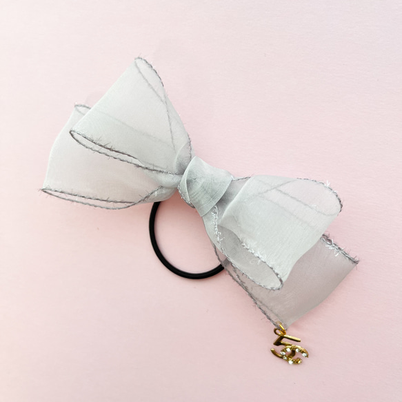 後ろ姿美人♡甘さ控えめのグレーオーガンジーリボン ヘアゴム ヘアゴム  