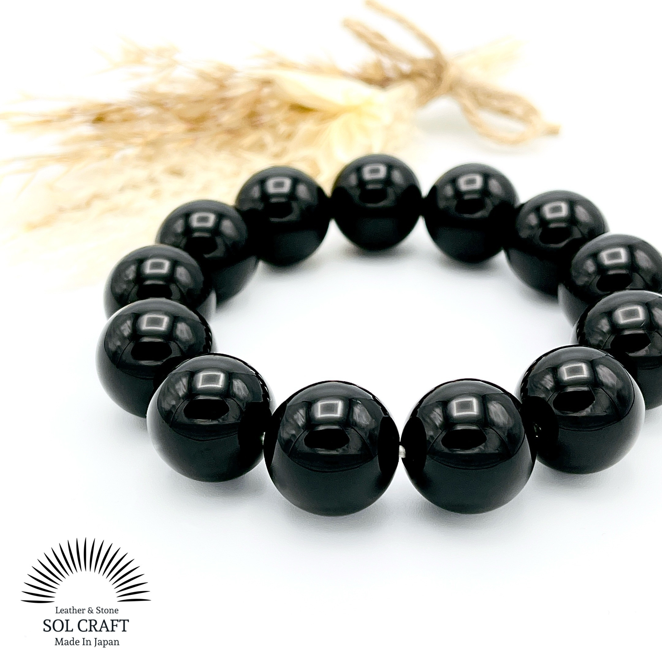 悪運除けの石『オニキス』の極太16mm玉シンプルブレスレット 黒瑪瑙 天然石 ジェムストーン 自信 集中力 意志 成功