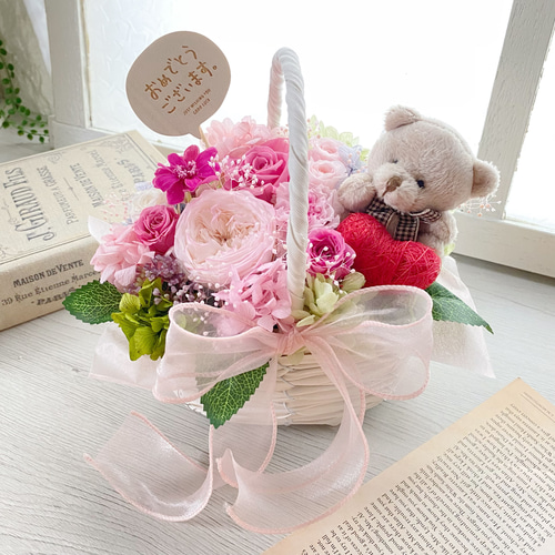 ご予約済✦2点セット✦謹賀新年＆くまちゃんのクリスマス…ブリザーブドアレンジ くまちゃんのおめでとうアレンジ プリザーブドフラワー Luxjewel