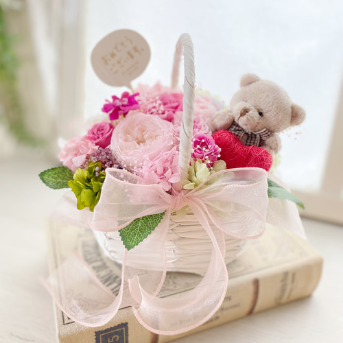 くまちゃんのおめでとうアレンジ プリザーブドフラワー Luxjewel