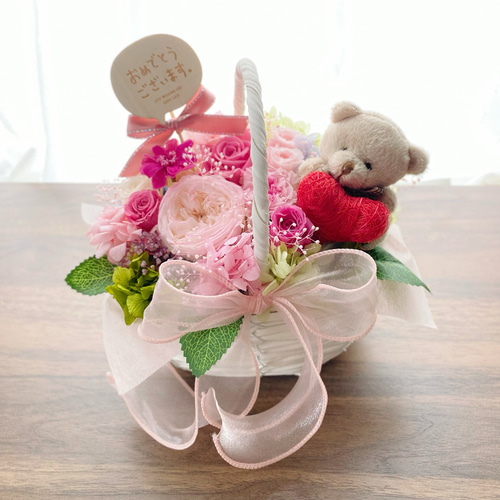くまちゃんのおめでとうアレンジ プリザーブドフラワー Luxjewel