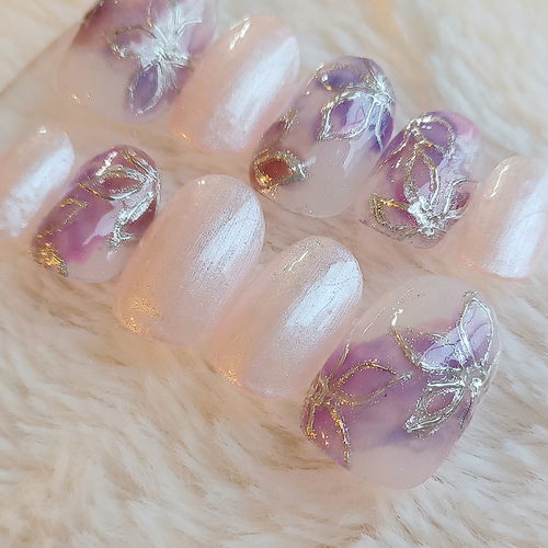受注製作】 ニュアンスフラワー ネイルチップ No.143 ネイルチップ 
