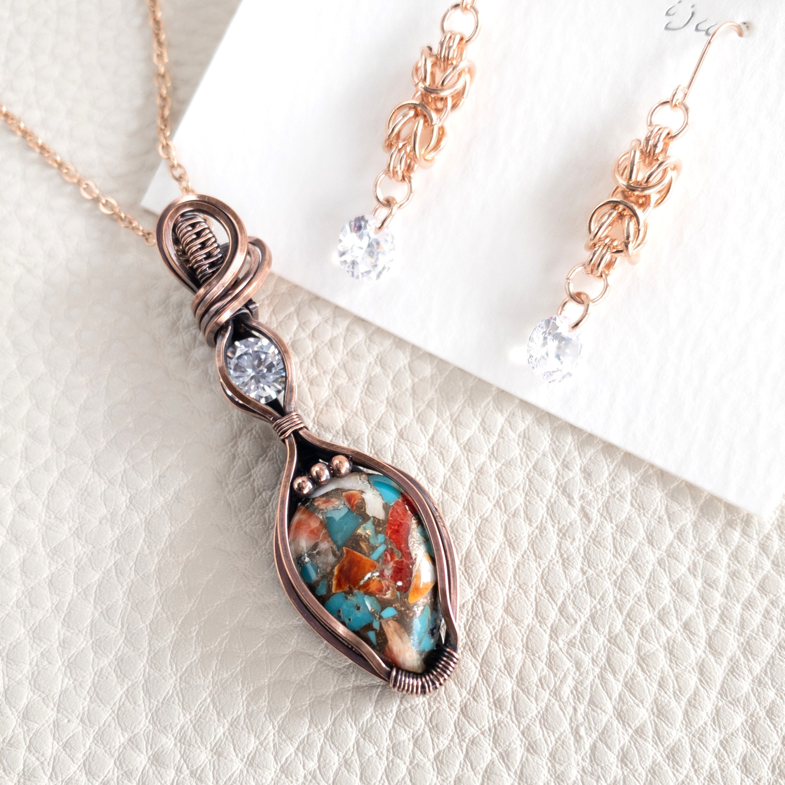 ＜オイスターカッパーターコイズ＞ コッレガート ペンダント & クリアキュービックジルコニア ピアス セット