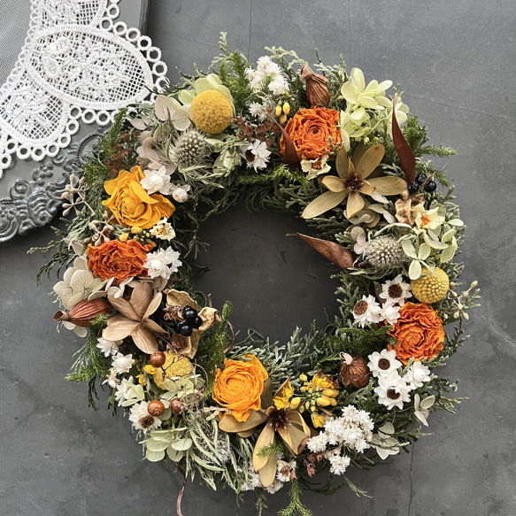 ドライフラワーリースドライフラワースワッグ春リースラナンキュラス