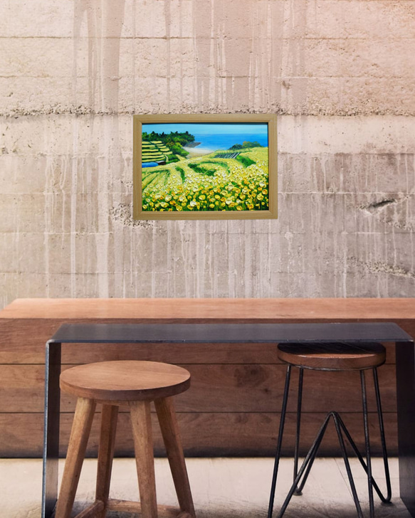 油絵 油彩 油彩画 絵 絵画 【菜の花フェスタ】 入選 油彩 ドリーム賞 平成26年 菜の花フェスタ 技法 　油絵 油絵の具 ホルベイン アクリル絵の具 リキテックス 297×210mm フレーム付き 壁掛け可能 色紙 平成27年 平成28年 平成29年