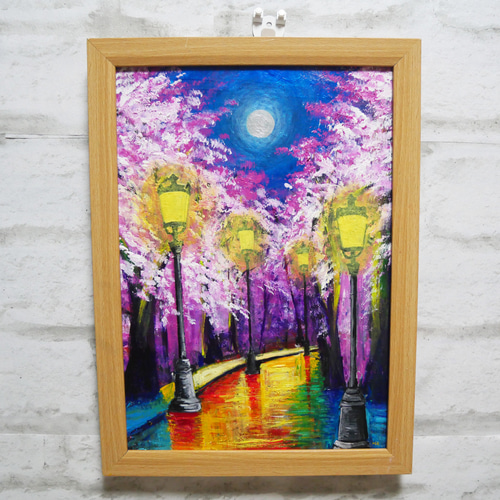 油絵 油彩 油彩画 絵 絵画 【桜のライトアップ】 絵画 HR 通販 油絵 油彩 油彩画 絵 絵画 【桜のライトアップ】 絵画 HR 通販