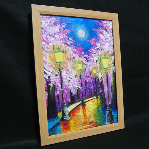 油絵 油彩 油彩画 絵 絵画 【桜のライトアップ】 絵画 HR 通販 油絵 油彩 油彩画 絵 絵画 【桜のライトアップ】 絵画 HR 通販