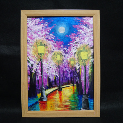 油絵 油彩 油彩画 絵 絵画 【桜のライトアップ】 絵画 HR 通販 油絵 油彩 油彩画 絵 絵画 【桜のライトアップ】 絵画 HR 通販