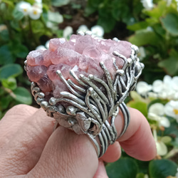 鈷方解石原礦手工銀戒純銀戒指 ~「櫻」~  Cobaltocalcite Mineral Silver Ring 第12張的照片