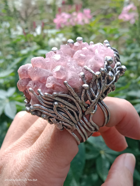 鈷方解石原礦手工銀戒純銀戒指 ~「櫻」~  Cobaltocalcite Mineral Silver Ring 第14張的照片