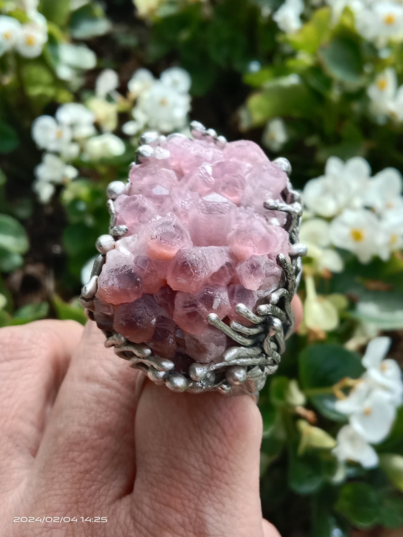 鈷方解石原礦手工銀戒純銀戒指 ~「櫻」~  Cobaltocalcite Mineral Silver Ring 第17張的照片