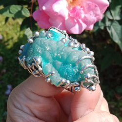 菱鋅礦原礦手工銀戒純銀戒指 ~「Lake」~  Smithsonite Mineral Silver Ring 第17張的照片