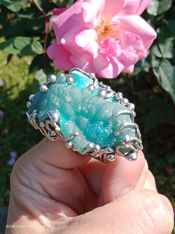 菱鋅礦原礦手工銀戒純銀戒指 ~「Lake」~  Smithsonite Mineral Silver Ring 第17張的照片