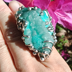 菱鋅礦原礦手工銀戒純銀戒指 ~「Lake」~  Smithsonite Mineral Silver Ring 第13張的照片