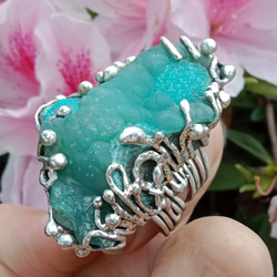 菱鋅礦原礦手工銀戒純銀戒指 ~「Lake」~  Smithsonite Mineral Silver Ring 第19張的照片