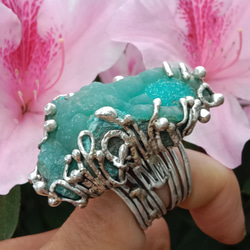 菱鋅礦原礦手工銀戒純銀戒指 ~「Lake」~  Smithsonite Mineral Silver Ring 第3張的照片