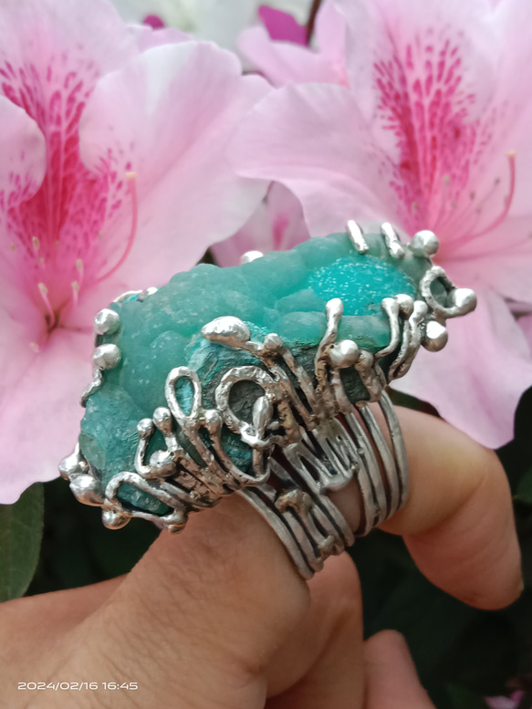 菱鋅礦原礦手工銀戒純銀戒指 ~「Lake」~  Smithsonite Mineral Silver Ring 第3張的照片