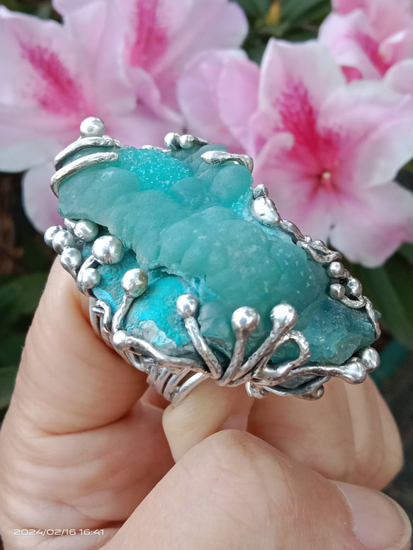 菱鋅礦原礦手工銀戒純銀戒指 ~「Lake」~  Smithsonite Mineral Silver Ring 第7張的照片