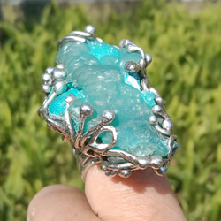 菱鋅礦原礦手工銀戒純銀戒指 ~「Lake」~  Smithsonite Mineral Silver Ring 第11張的照片