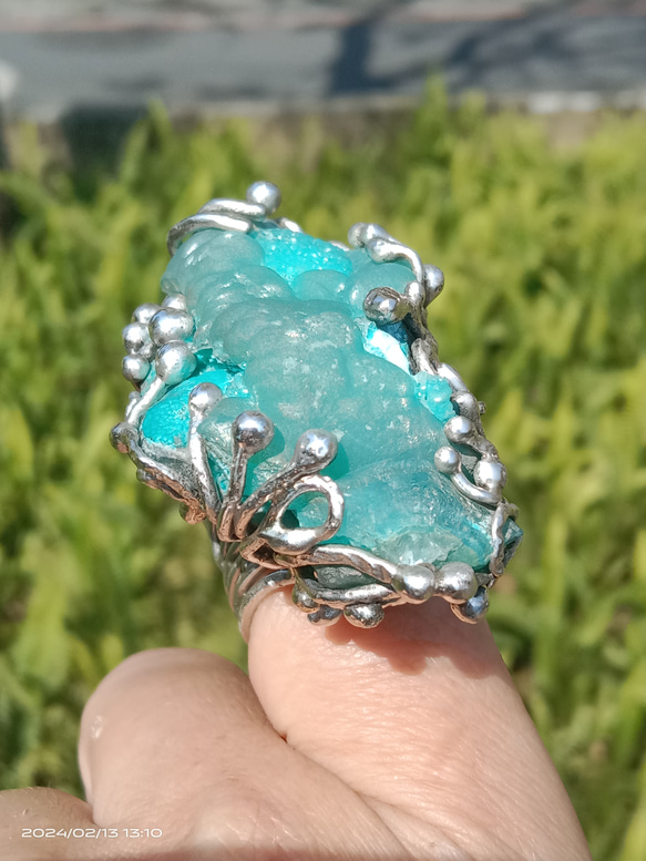 菱鋅礦原礦手工銀戒純銀戒指 ~「Lake」~  Smithsonite Mineral Silver Ring 第11張的照片