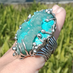 菱鋅礦原礦手工銀戒純銀戒指 ~「Lake」~  Smithsonite Mineral Silver Ring 第12張的照片