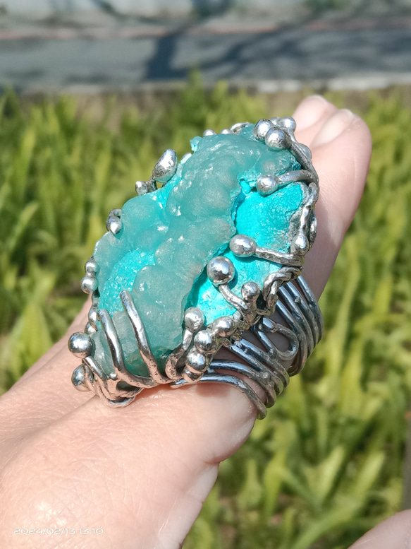 菱鋅礦原礦手工銀戒純銀戒指 ~「Lake」~  Smithsonite Mineral Silver Ring 第12張的照片