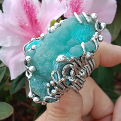 菱鋅礦原礦手工銀戒純銀戒指 ~「Lake」~  Smithsonite Mineral Silver Ring 第14張的照片