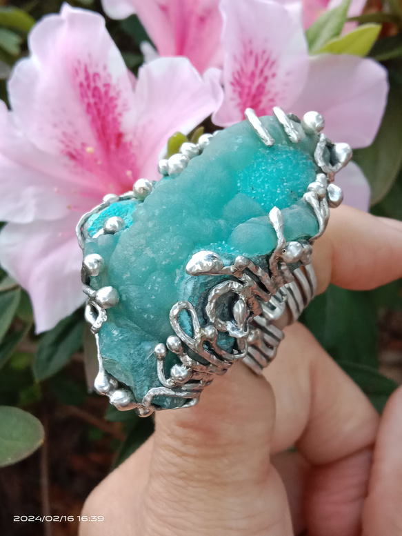 菱鋅礦原礦手工銀戒純銀戒指 ~「Lake」~  Smithsonite Mineral Silver Ring 第14張的照片