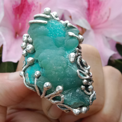 菱鋅礦原礦手工銀戒純銀戒指 ~「Lake」~  Smithsonite Mineral Silver Ring 第10張的照片