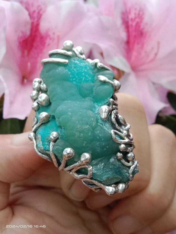 菱鋅礦原礦手工銀戒純銀戒指 ~「Lake」~  Smithsonite Mineral Silver Ring 第10張的照片