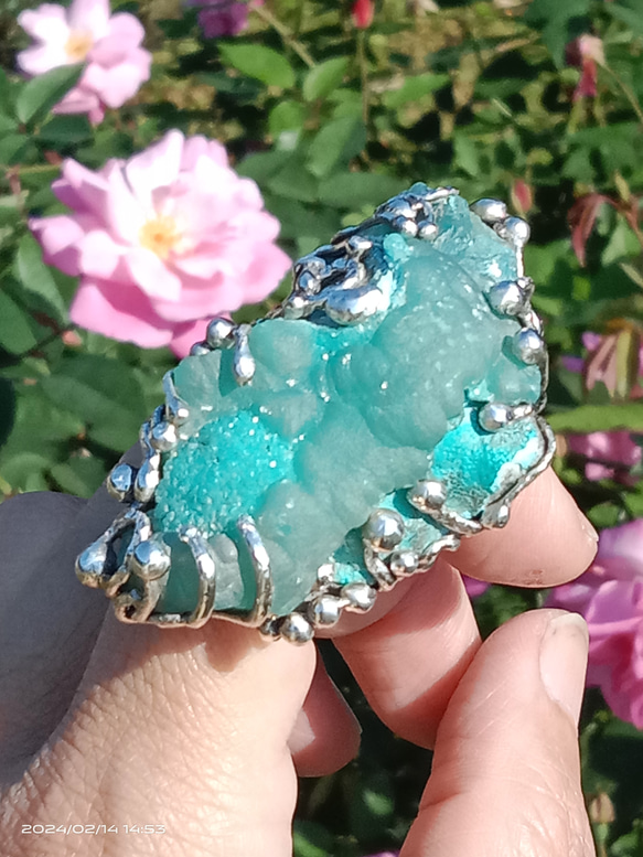 菱鋅礦原礦手工銀戒純銀戒指 ~「Lake」~  Smithsonite Mineral Silver Ring 第18張的照片