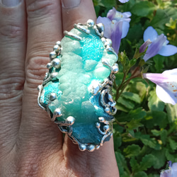 菱鋅礦原礦手工銀戒純銀戒指 ~「Lake」~  Smithsonite Mineral Silver Ring 第1張的照片