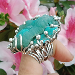 菱鋅礦原礦手工銀戒純銀戒指 ~「Lake」~  Smithsonite Mineral Silver Ring 第5張的照片