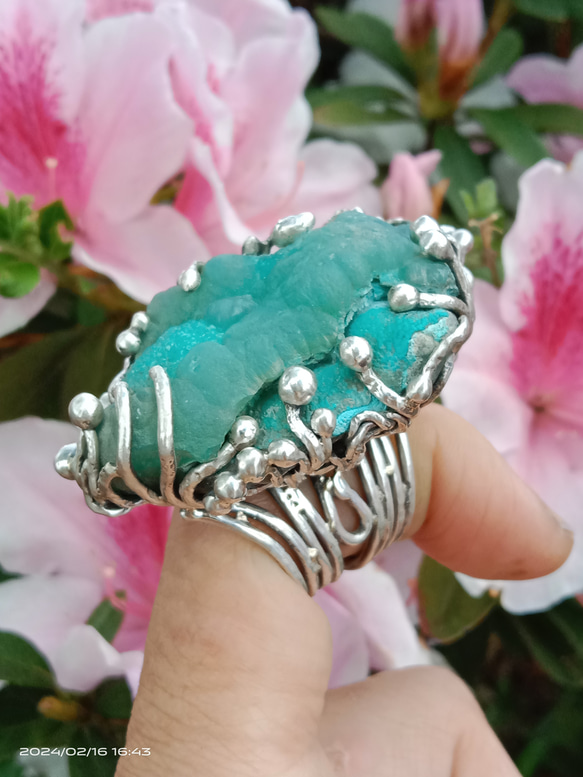 菱鋅礦原礦手工銀戒純銀戒指 ~「Lake」~  Smithsonite Mineral Silver Ring 第5張的照片