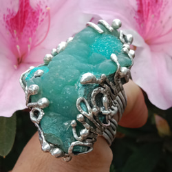 菱鋅礦原礦手工銀戒純銀戒指 ~「Lake」~  Smithsonite Mineral Silver Ring 第4張的照片